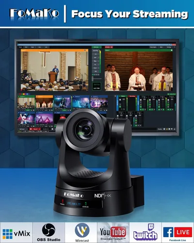 Miniatura 2 de FoMaKo Cámara PTZ 4K NDI de 60 fps 30x, compatible con salida NDI HX3 4K 60fps, zoom óptico de 30x, seguimiento automático AI Gen 3