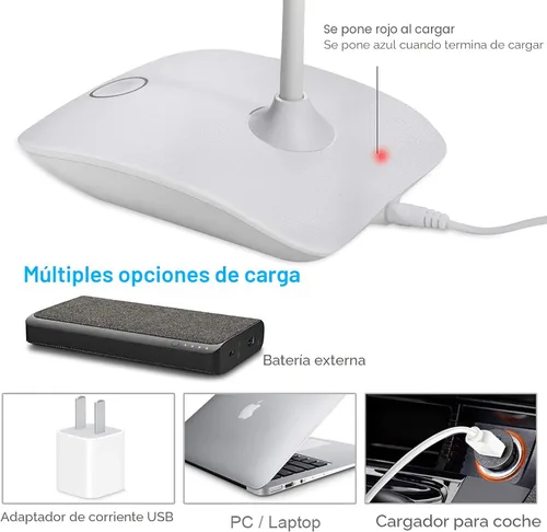Miniatura 5 de Deeplite - Lámpara de escritorio LED con cuello de ganso flexible de 3 niveles de brillo, lámpara de mesa operada por batería de 5 W, control