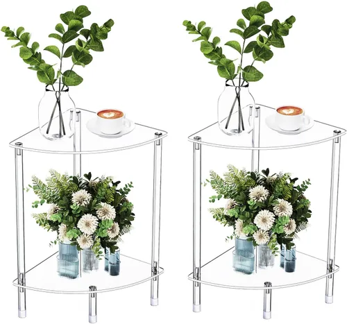 Miniatura 7 de Mesa auxiliar de acrílico triangular transparente para espacios pequeños, 11.81 pulgadas de largo x 11.81 pulgadas de ancho x 19.82 pulgadas