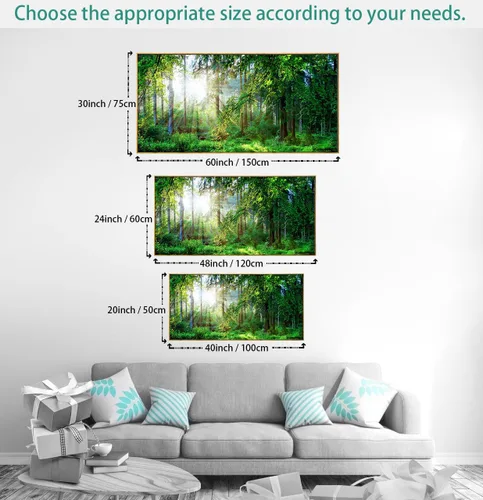 Miniatura 9 de Lienzo decorativo para pared de sala de estar, paisaje de bosque verde, sol sobre bosque, fotografía impresa en lienzo para decoración de pared