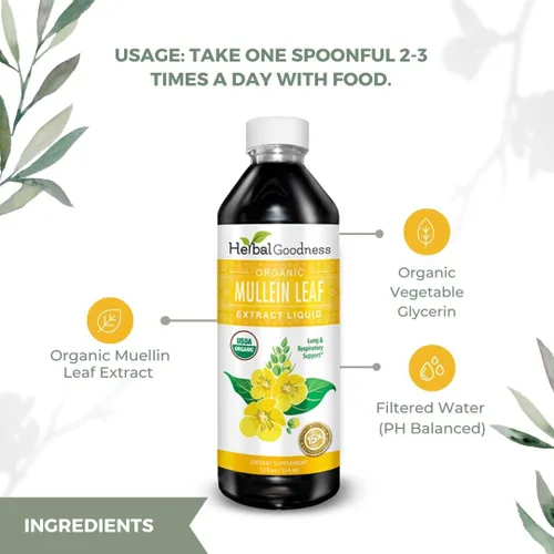 Miniatura 8 de Herbal Goodness Gotas de Gordolobo para los Pulmones - Apoyo Respiratorio, Extracto de Hoja de Gordolobo para los Pulmones, Desintoxicación
