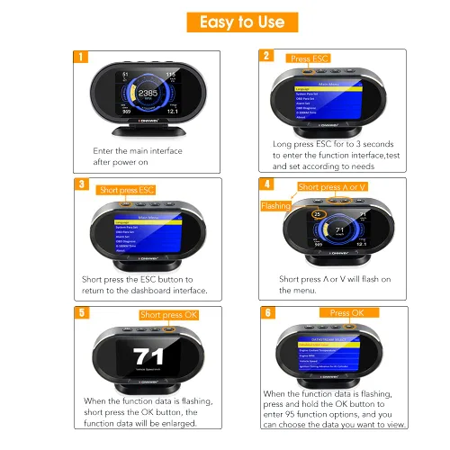 Miniatura 3 de KW208+KW206 OBD2 Guage HUD