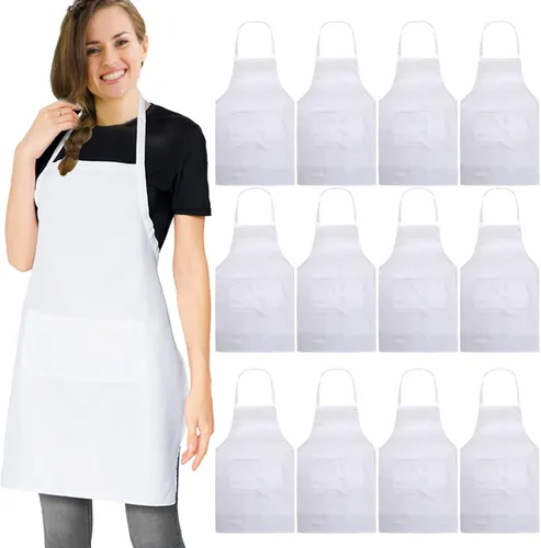 Miniatura 8 de 12 delantales verdes a granel resistentes a gotas de agua para mujeres y hombres, delantales de cocina con 2 bolsillos (24 x 28 pulgadas, verde)