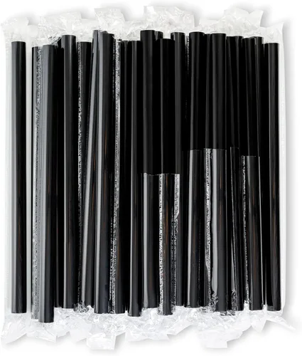 Pajitas de batido negras jumbo extra anchas envueltas individualmente, paquete de 100 unidades, licuado de 0.47 pulgadas, sin BPA, popote de té