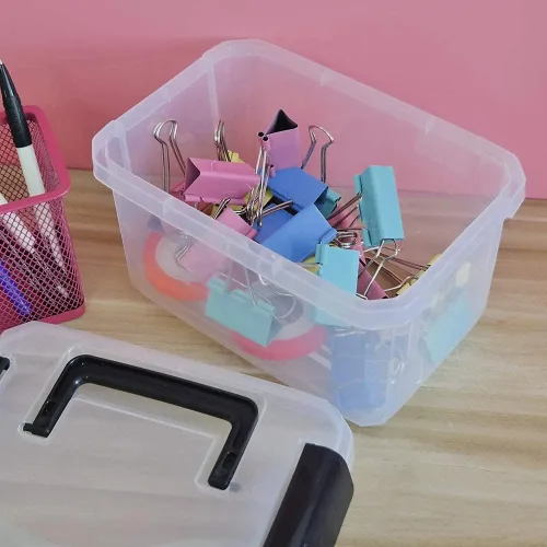 Miniatura 4 de Cajas de almacenamiento de plástico, paquete de 4 cubos pequeños transparentes con tapas