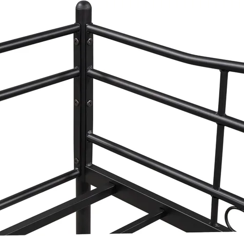 Miniatura 9 de Sofá cama de marco metálico de tamaño individual con ruedas extraíbles, soporte de sofá cama de listones de acero resistente para invitados, sofá