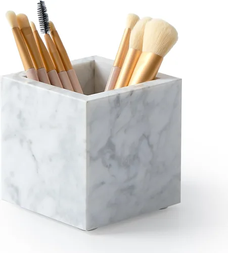 Miniatura 10 de Portacepillos de mármol natural lujoso real y organizador de brochas de maquillaje y soporte para bolígrafos para escritorio, portautensilios