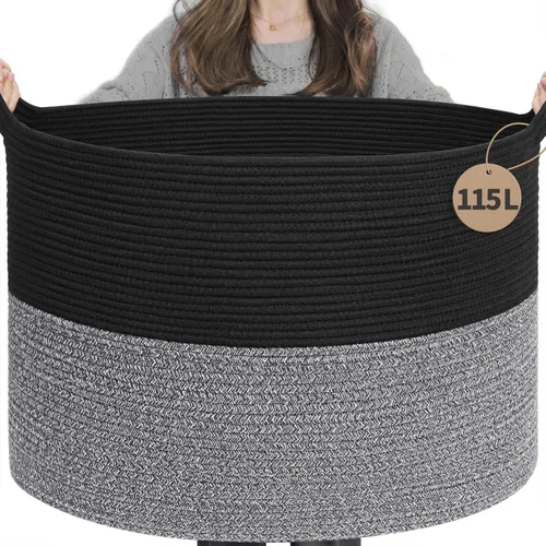 Miniatura 30 de INDRESSME Cesta de Cuerda de Algodón XXXLarge 21.7" x 21.7" x 13.8" Cestas Tejidas para Ropa de Bebé Cestas de Mantas Cesta de Juguetes con Textura