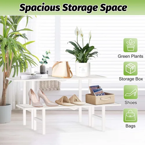 Miniatura 6 de Soporte de metal de 2 niveles para plantas para exteriores e interiores, estante plegable separado para plantas al aire libre, soporte de escalera