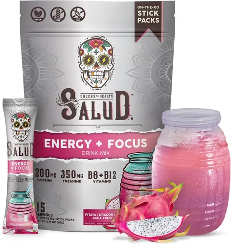 Miniatura 16 de Salud 2-en-1 Polvo de Bebida Energética + Enfoque, Guayaba, Cafeína Orgánica, B6 + B12, Teanina, Paquetes de Bebida Energética Limpia, Mezcla
