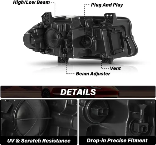 Miniatura 3 de Conjunto de faros halógenos compatible con Dodge Charger 2015-2023 con doble barra LED DRL, par izquierdo del conductor izquierdo