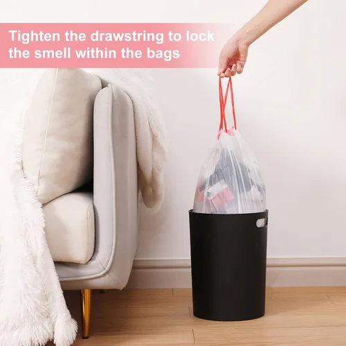 Miniatura 7 de Bolsa de basura pequeña de 4 galones con cordón para botes de basura pequeños de 2 a 4 galones, oficina, cocina, baño, elástico grueso (100 unidades)