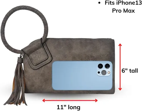 Miniatura 5 de NGIL Mini bolso de pulsera para mujer, mini bolso de cuero sintético con borla de flecos, cartera de pulsera para mujer