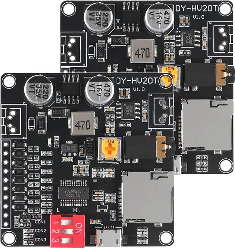 Miniatura 12 de 2 unids tablero de módulo de reproducción de voz MP3 reproductor de música 20 W 12 V 24 V placa de sonido de alta potencia UART E/S amplificador