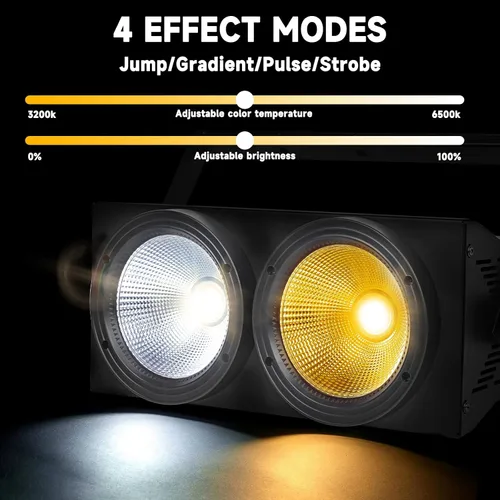 Miniatura 4 de MAD OWL Luces LED de 200 W, 2 ojos fríos y blancos cálidos, control DMX, activación de sonido, estroboscópico COB para teatro, iglesia, eventos
