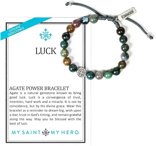 Miniatura 2 de My Saint My Hero Pulsera Luck Power - Piedras preciosas de ágata mixta con medalla plateada