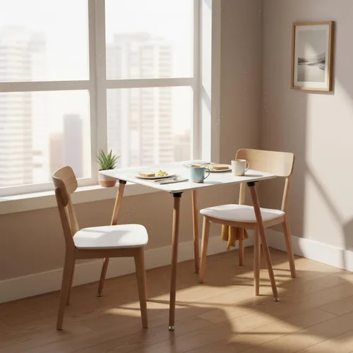 Miniatura 6 de Mesa de comedor cuadrada de 31.5 pulgadas para 2-4 personas, mesa blanca funcional moderna con patas de madera para el hogar, oficina, cocina, Blanco