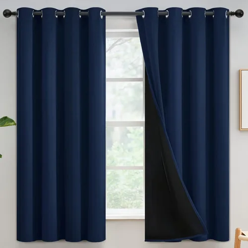 Miniatura 205 de Yakamok Cortinas negras, cortinas de ventana con aislamiento térmico y eficiencia energética para dormitorio, cortinas opacas completas y cortinas