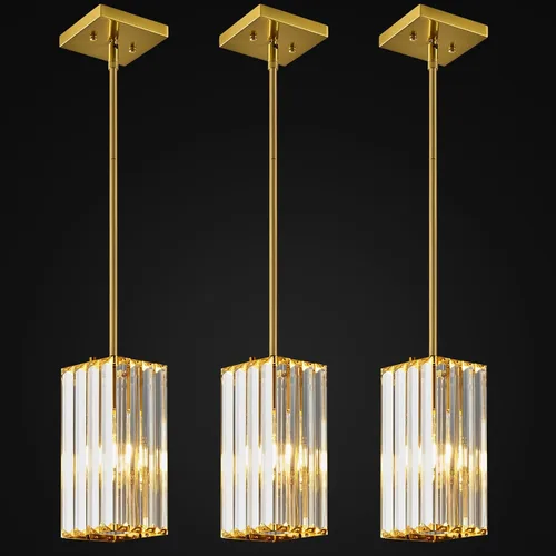 Miniatura 16 de Lámpara colgante moderna cromada rectangular de iluminación colgante mini candelabros de cristal, lámpara colgante ajustable para cocina, isla