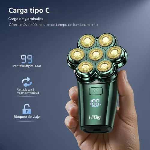Miniatura 6 de Afeitadoras de cabeza para hombres calvos – Maquinilla de afeitar eléctrica desmontable magnética de arco 7D, impermeable, húmedo y seco, kit