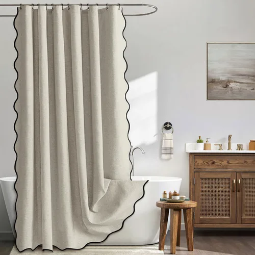 Miniatura 9 de MIULEE Cortina de ducha festoneada de lino texturizado con 12 ganchos de metal, bonita cortina de ducha de tela gruesa resistente, lavable, Negro