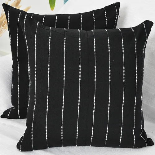 Miniatura 12 de Juego de 2 fundas de almohada modernas color gris de 18 x 18 pulgadas / 18 x 18 pulgadas / algodón tejido con patrón de rayas patrón de rayas