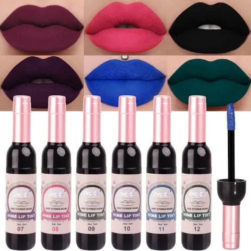Miniatura 10 de evpct Tinte de Labios Mancha de Vino Juego de 6 Colores de Larga Duración Impermeable, Rosa cálido neutro Marrón nude Arándano profundo Malva rosa