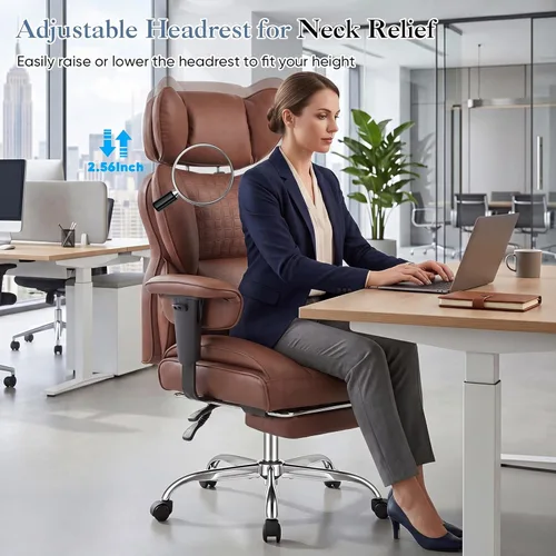 Miniatura 5 de DUMOS Silla de escritorio grande y alta para oficina en casa, silla de computadora para juegos, silla ergonómica ejecutiva con reposapiés, respaldo
