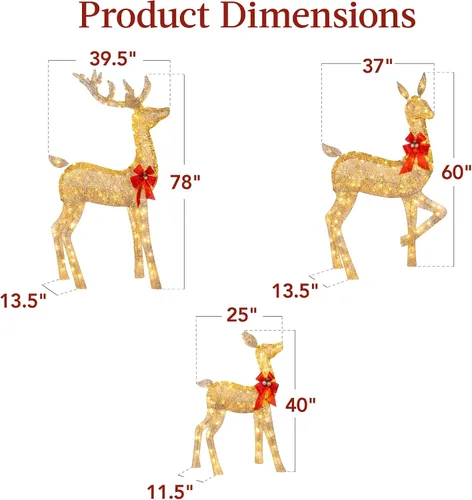 Miniatura 7 de Best Choice Products Juego familiar de ciervos de Navidad grandes iluminados de 6.5 pies, 3 piezas, decoración de patio al aire libre con 385 luces