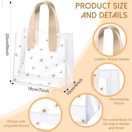 Miniatura 3 de Clysee 24 bolsas de regalo transparentes con asas, bolsa de plástico transparente con margaritas, reutilizable, bolsa de PVC transparente, embalaje