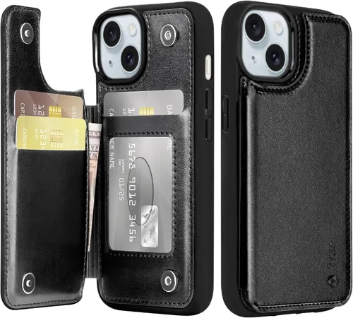 Miniatura 18 de Arae Funda para iPhone 13 con tarjetero - Funda tipo cartera con bolsillos para tarjetas de piel sintética con tapa trasera para iPhone 13 de 6.1