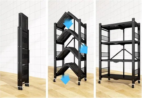 Miniatura 2 de Estantes plegables de almacenamiento, estantes plegables de metal con ruedas, estantes y estantes de almacenamiento, estantes rodantes, estantes