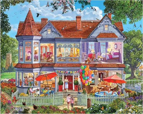White Mountain Rompecabezas de 1000 piezas acogedor para vacaciones familiares con piezas grandes para adultos y familia de 24 x 30 pulgadas, casa