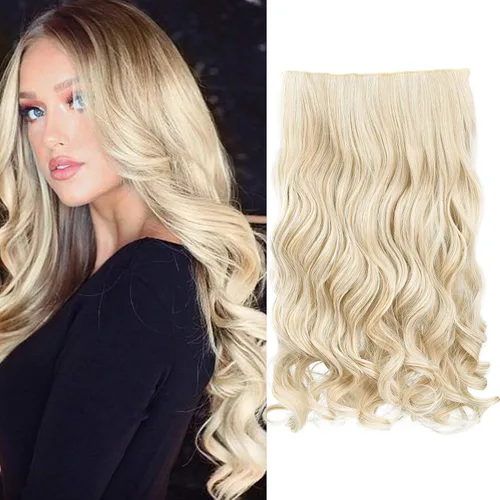 Miniatura 24 de REECHO Extensiones de cabello rubio, extensiones de una pieza con clip de 20" para mujer, extensiones de cabello sintético suave y natural con ondas