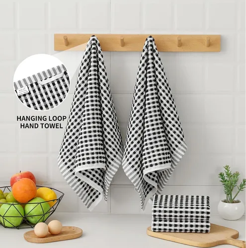 Miniatura 9 de SALAS Paños de cocina de algodón para secar platos de cocina, toallas de cocina de rizo de celosía, paños de cocina altamente absorbentes con lazo