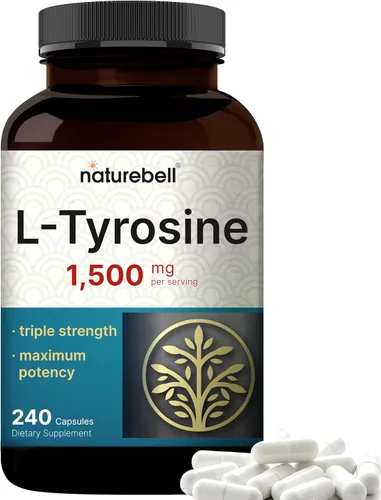 Suplemento de tirosina L, 1,500 mg por porción, 240 cápsulas | Aminoácidos esenciales - Apoyo a la salud cerebral para la memoria, la salud