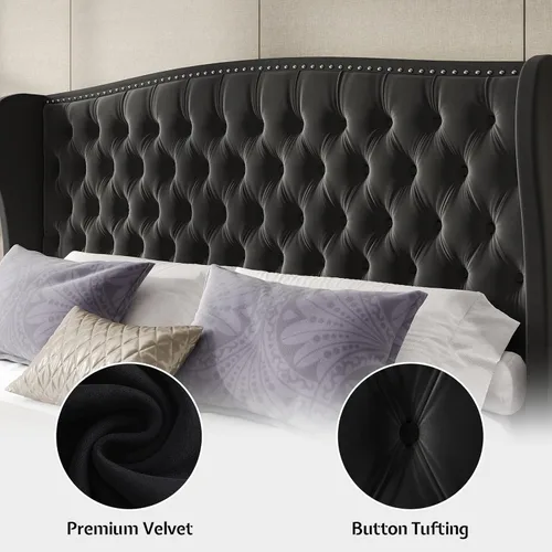 Miniatura 5 de LUXOAK Base de cama ajustable tamaño Queen con cabecero copetudo y respaldo de ala, base de cama ajustable inteligente con doble motor y control
