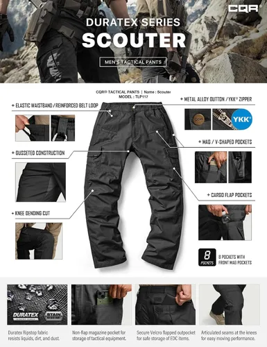 Miniatura 8 de CQR Pantalones tácticos para hombre, resistentes al agua, pantalones cargo Ripstop, ligeros EDC trabajo, senderismo, ropa para exteriores