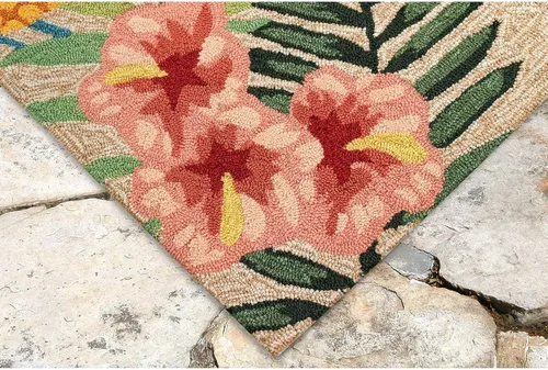 Miniatura 6 de Liora Manne Ravella - Alfombra duradera para interiores y exteriores, estabilizada a mano con rayos UV, tropical neutro, 5 pies x 7 pies 6 pulgadas