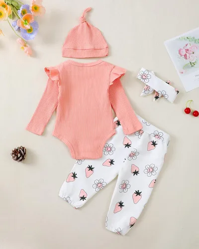 Miniatura 44 de Renotemy Conjunto de ropa para bebé recién nacida, mameluco con volantes, pantalones florales, lindo conjunto de ropa para bebé niña