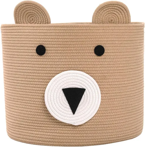 Miniatura 12 de Cesta de oso, cuerda de algodón grande, gran almacenamiento, cesta de lavandería tejida, papelera de almacenamiento de tela, para ropa en el Blanco