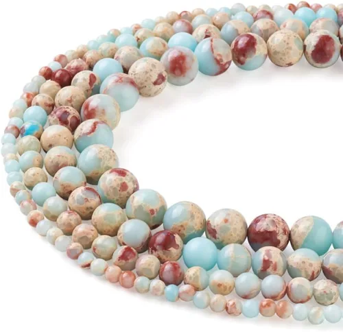 Beadthoven - 245 cuentas de piedra de jaspe imperial de aguamarina natural, 4/6/8/0.394 in, sedimentos marinos Aqua Terra Jasper curativos, cuentas