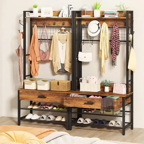 Miniatura 2 de DKLGG Árbol de pasillo con banco y almacenamiento de zapatos para entrada, perchero 5 en 1 con almacenamiento de zapatos, decoración de aspecto