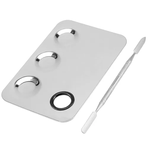 Miniatura 6 de JAPCHET 8 paletas de maquillaje mezcladoras, bandeja mezcladora de paleta de maquillaje de 3 pozos, paleta de cosméticos de acero inoxidable con 8