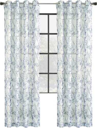 Miniatura 2 de Jennifer - Cortina transparente con ojales y estampado botánico, 52 x 84 pulgadas, color gris