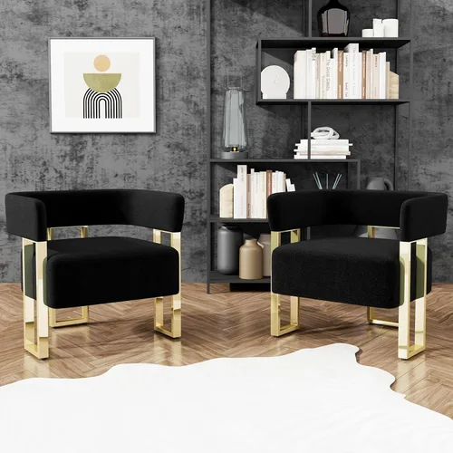 STHOUYN Juego de 2 sillas decorativas modernas negras y doradas, juego de 2 sillas tipo cubo Boucle, sillas con brazos para sala de estar y Negro