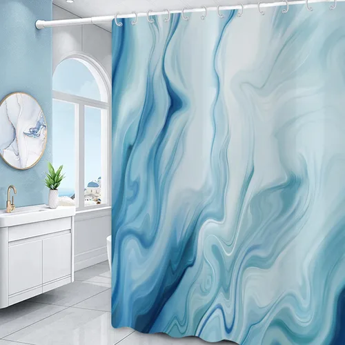 Miniatura 10 de Cortina de ducha con diseño de mármol verde, verde azulado y blanco degradado, moderna, abstracta, de lujo, ondas, decoración del hogar, tela Nuevo