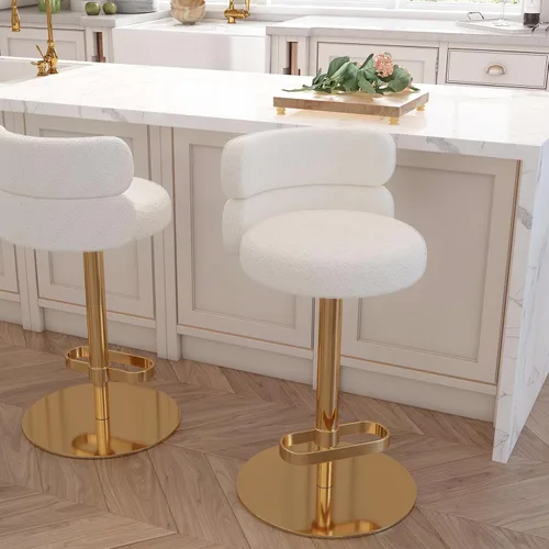 Miniatura 8 de Taburetes de bar de terciopelo modernos giratorios de altura ajustable para encimera de cocina, taburetes de bar con reposapiés para sala de estar