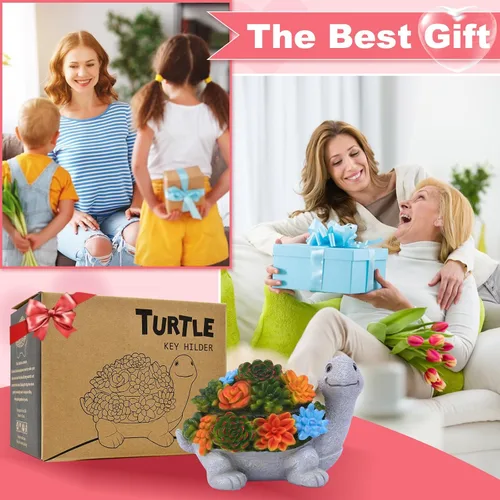 Miniatura 2 de Estatua oculta de llave de tortuga para exteriores, bonita tortuga suculenta oculta una llave decorativa para exteriores, pequeña caja de regalo