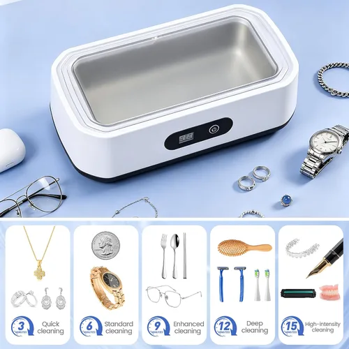 Miniatura 2 de Limpiador ultrasónico de joyas, máquina de limpieza ultrasónica de 49 KHz para joyas, gafas, anillos, correa de reloj, retenedor de dentaduras